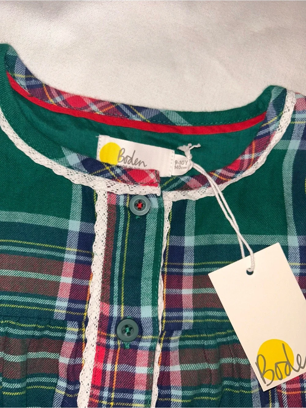 Boden Green, Red & Navy Plaid Button Detail Dress